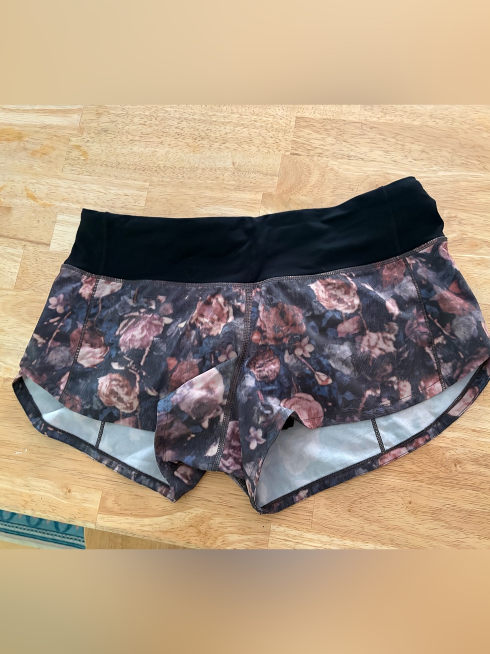 lululemon athletica Floral Print Athletic Shorts - Black Waistband, Rose Tones